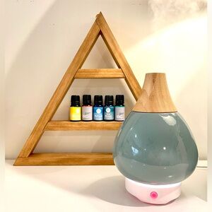Woolzies Ceramic Teal/Bamboo Wood Essential Oil Diffuser w 5 Oils